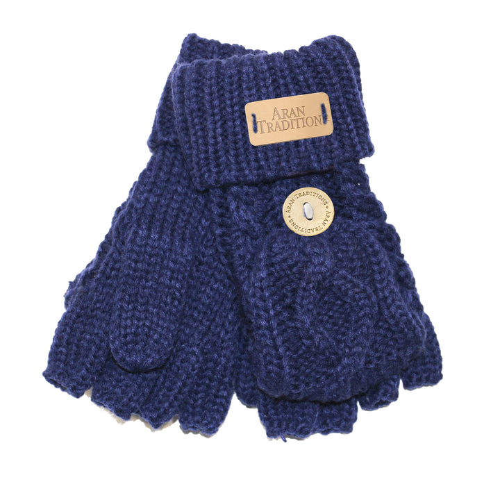 Aran Junior Cable Fold-over Mittens | Chunky Knit Mittens for Kids