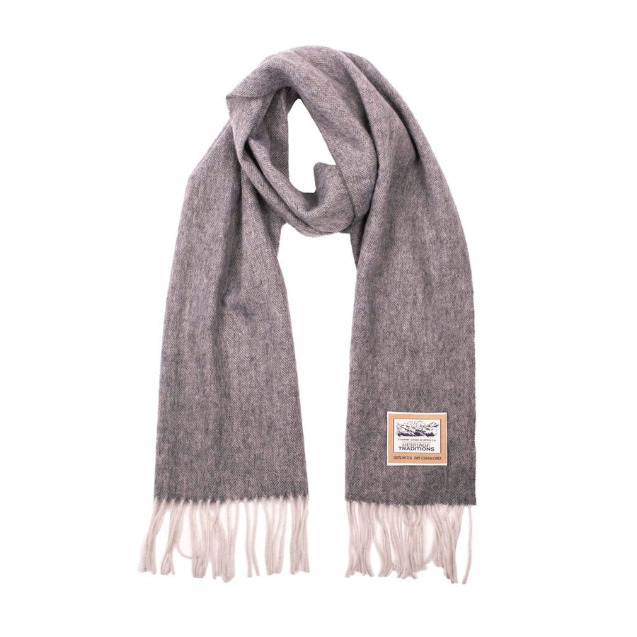 Pure Wool Herringbone Scarf - Silver Grey - 100% Wool