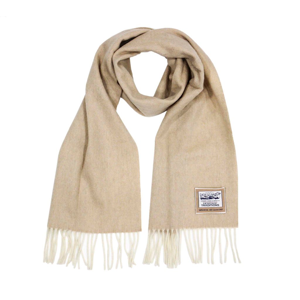 Pure Wool Herringbone Scarf - Camel - 100% Wool