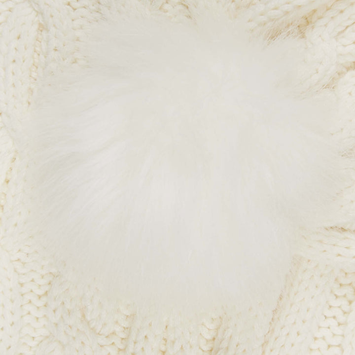 Aran Cable Pom Pom Scarf | Soft Knit with Faux Fur Trim | One Size