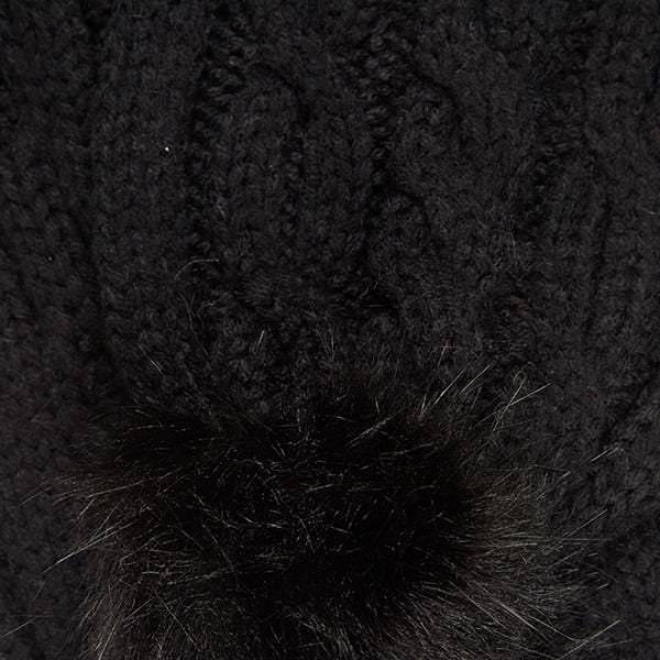 Aran Cable Pom Pom Scarf | Soft Knit with Faux Fur Trim | One Size