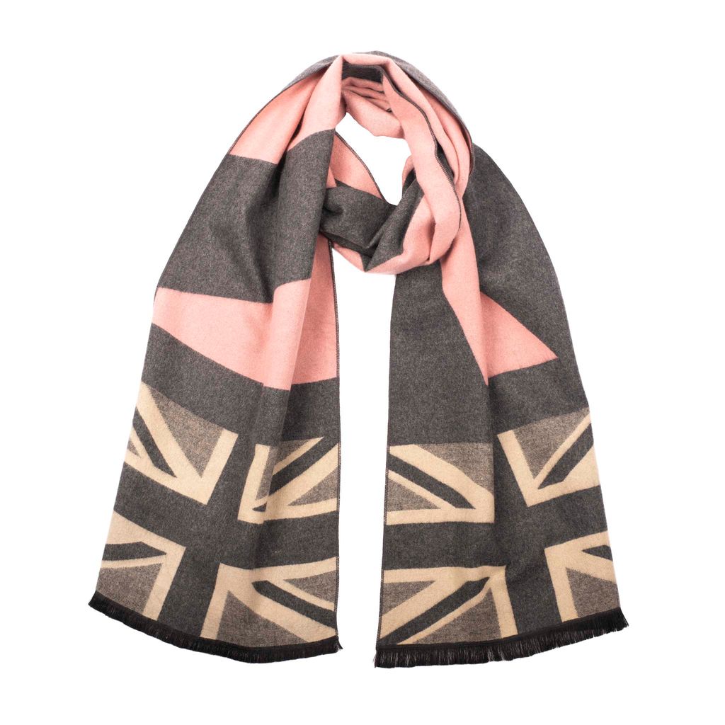 Union Jack Double Face Jacquard Scarf - Pink Grey Cream