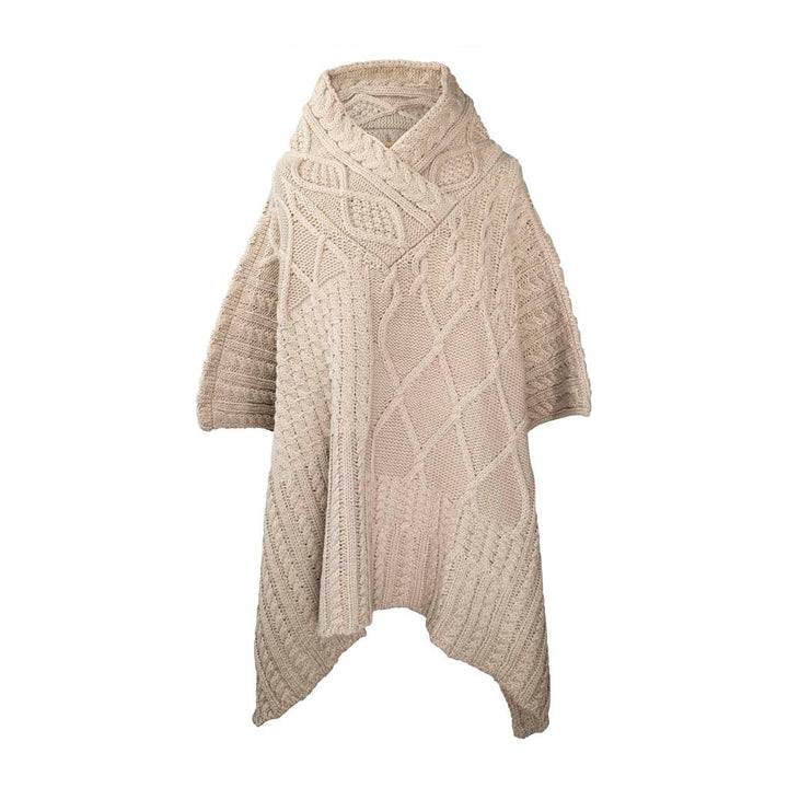 Aran Cable Shawl Neck Cape | Traditional Design | Cozy Knit