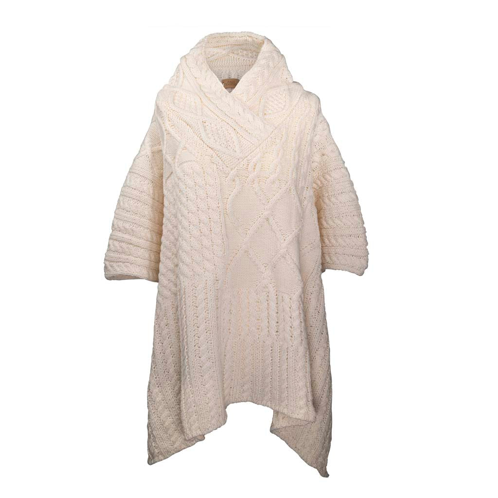 Aran Cable Shawl Neck Cape | Traditional Design | Cozy Knit