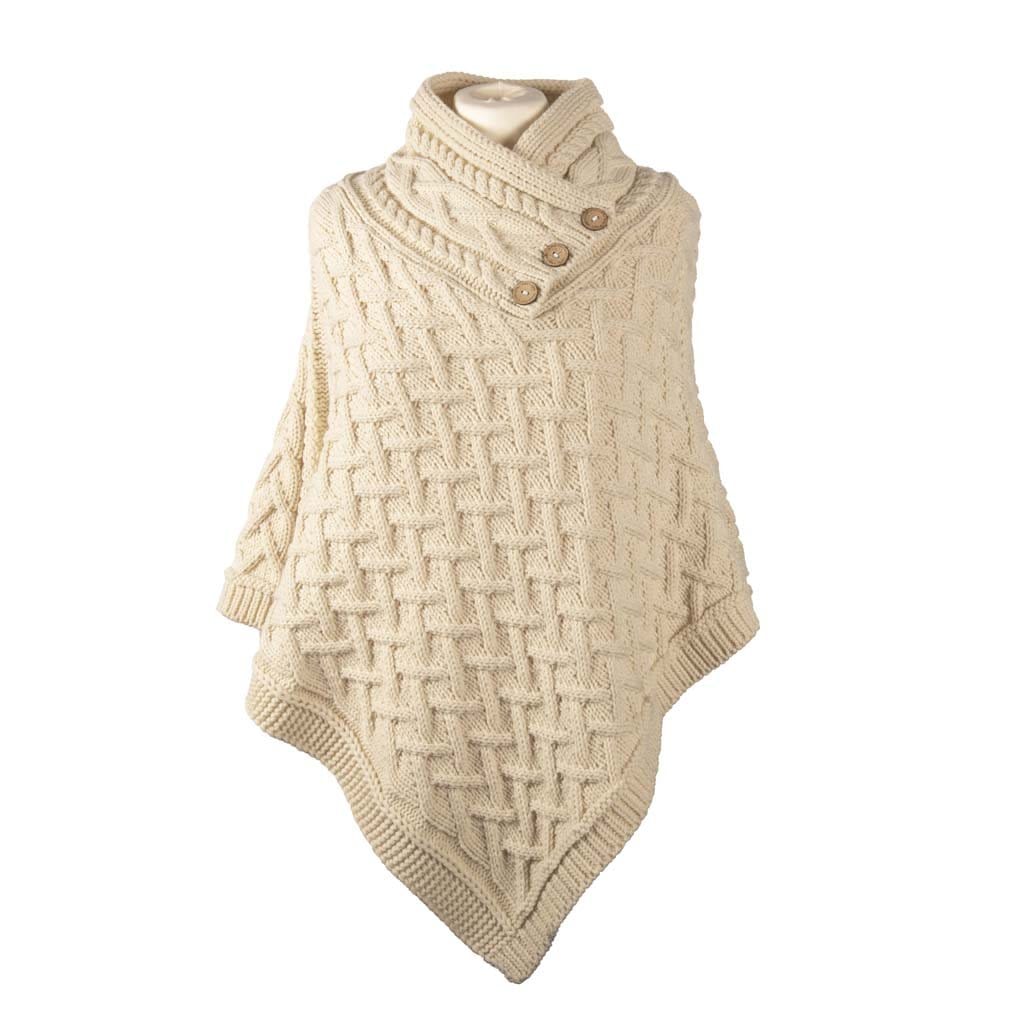 Shop the Aran Cable Knit Button Poncho | Chunky Aran Cable Design