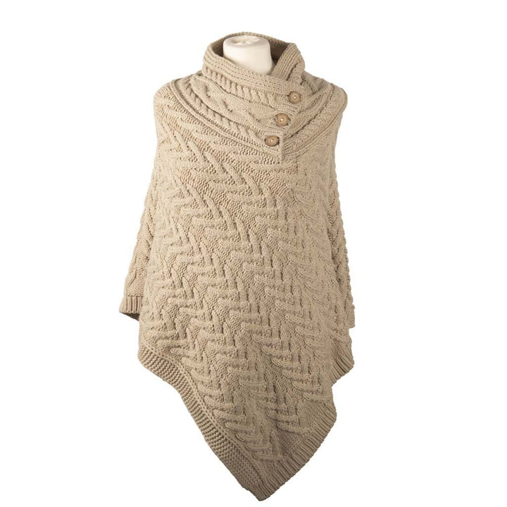 Shop the Aran Cable Knit Button Poncho | Chunky Aran Cable Design