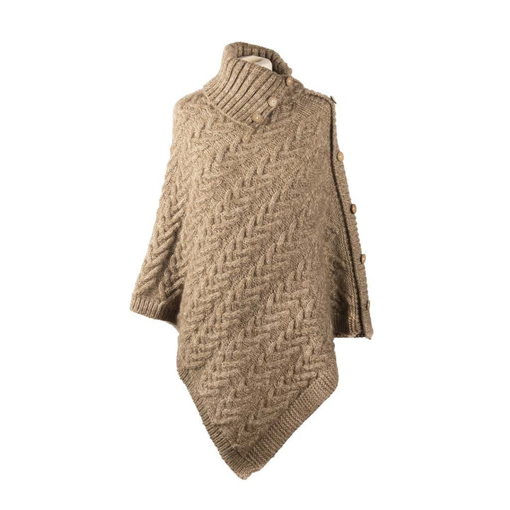 Chunky Aran Cable Button Rib Polo Poncho by Aran Traditions