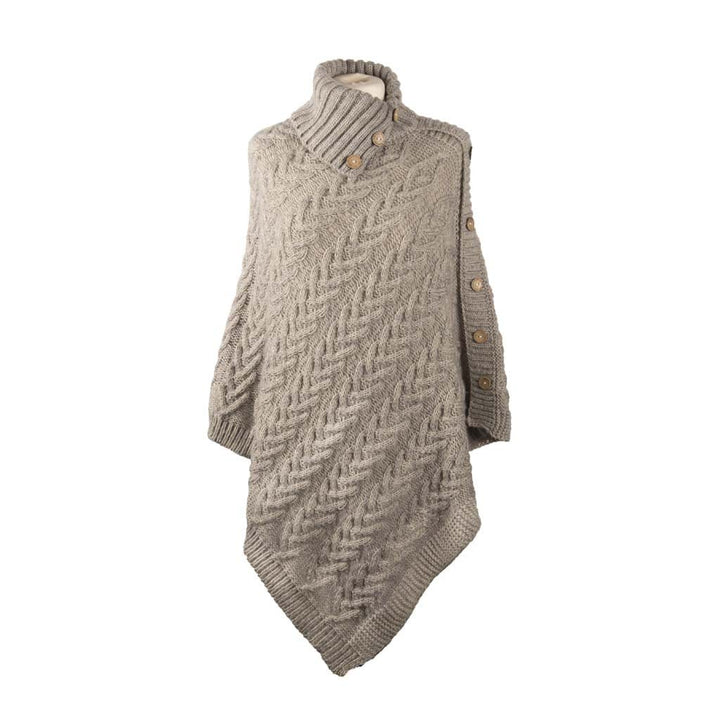 Chunky Aran Cable Button Rib Polo Poncho by Aran Traditions