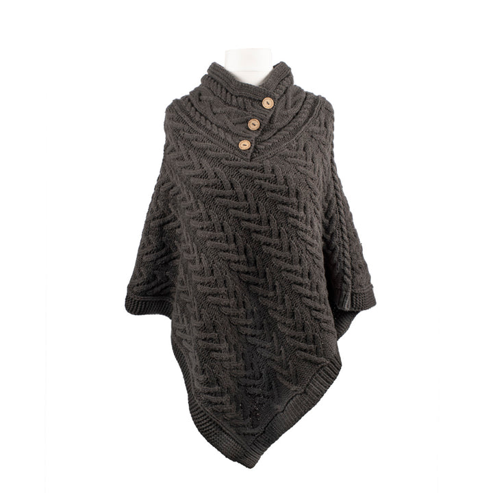 Chunky Aran Cable Button Rib Polo Poncho by Aran Traditions