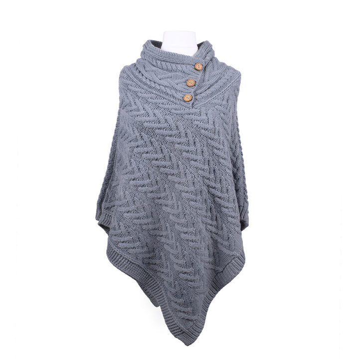 Chunky Aran Cable Button Rib Polo Poncho by Aran Traditions