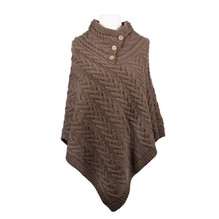 Chunky Aran Cable Button Rib Polo Poncho by Aran Traditions