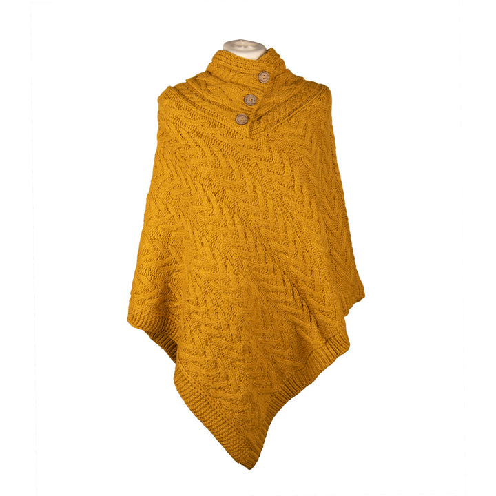 Chunky Aran Cable Button Rib Polo Poncho by Aran Traditions