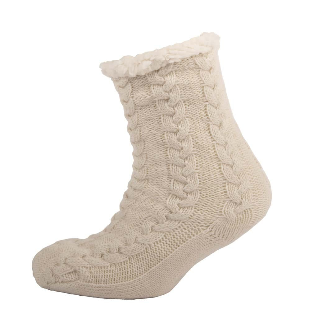 Cozy & Stylish Aran Cable Slipper Sock in Cream | Chunky Cable Knit