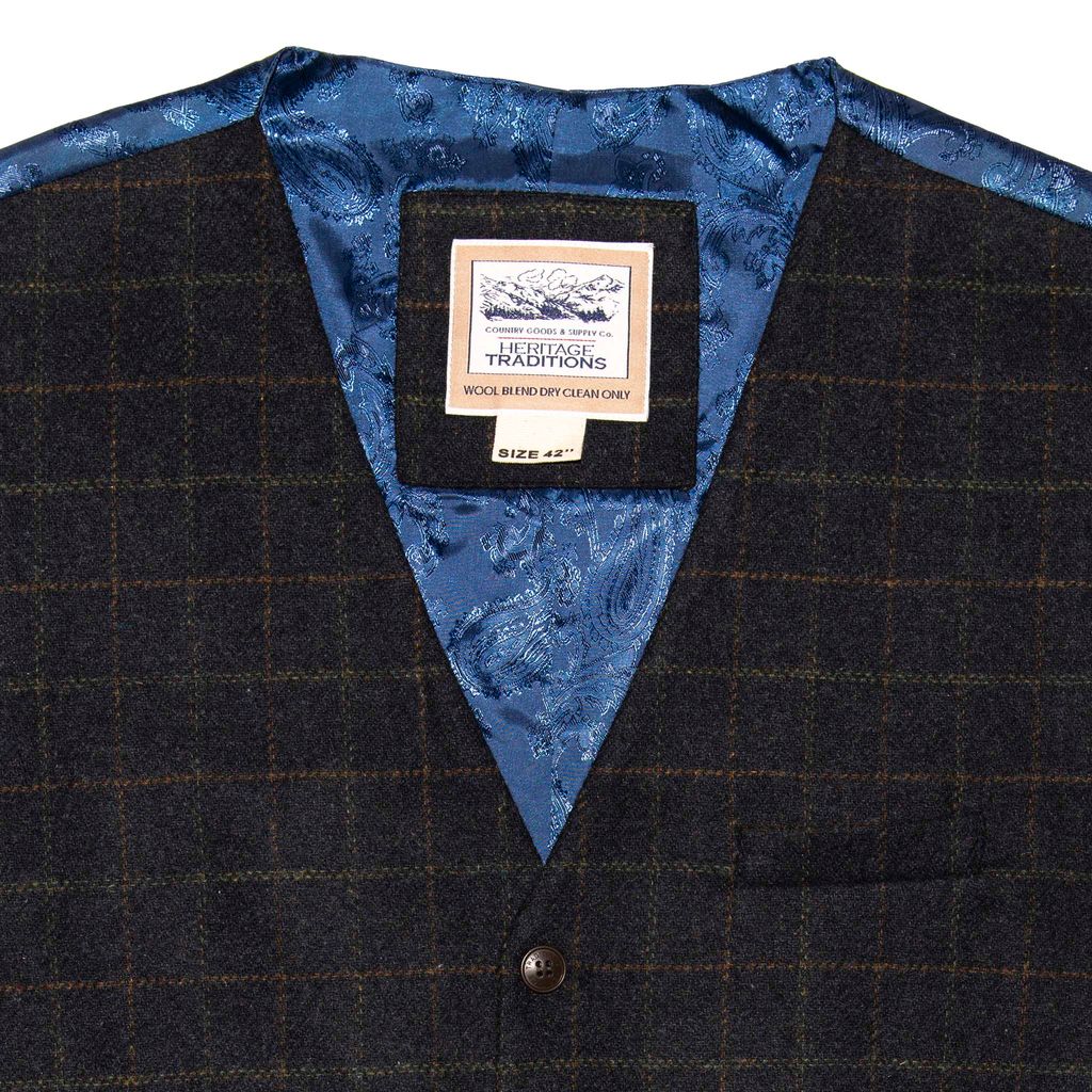 Heritage Tweed Waistcoat - Blue Box Check - Large 42"